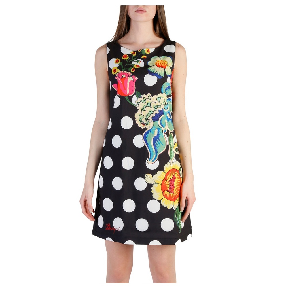 Desigual Designer Black Floral Polka Dot Dress